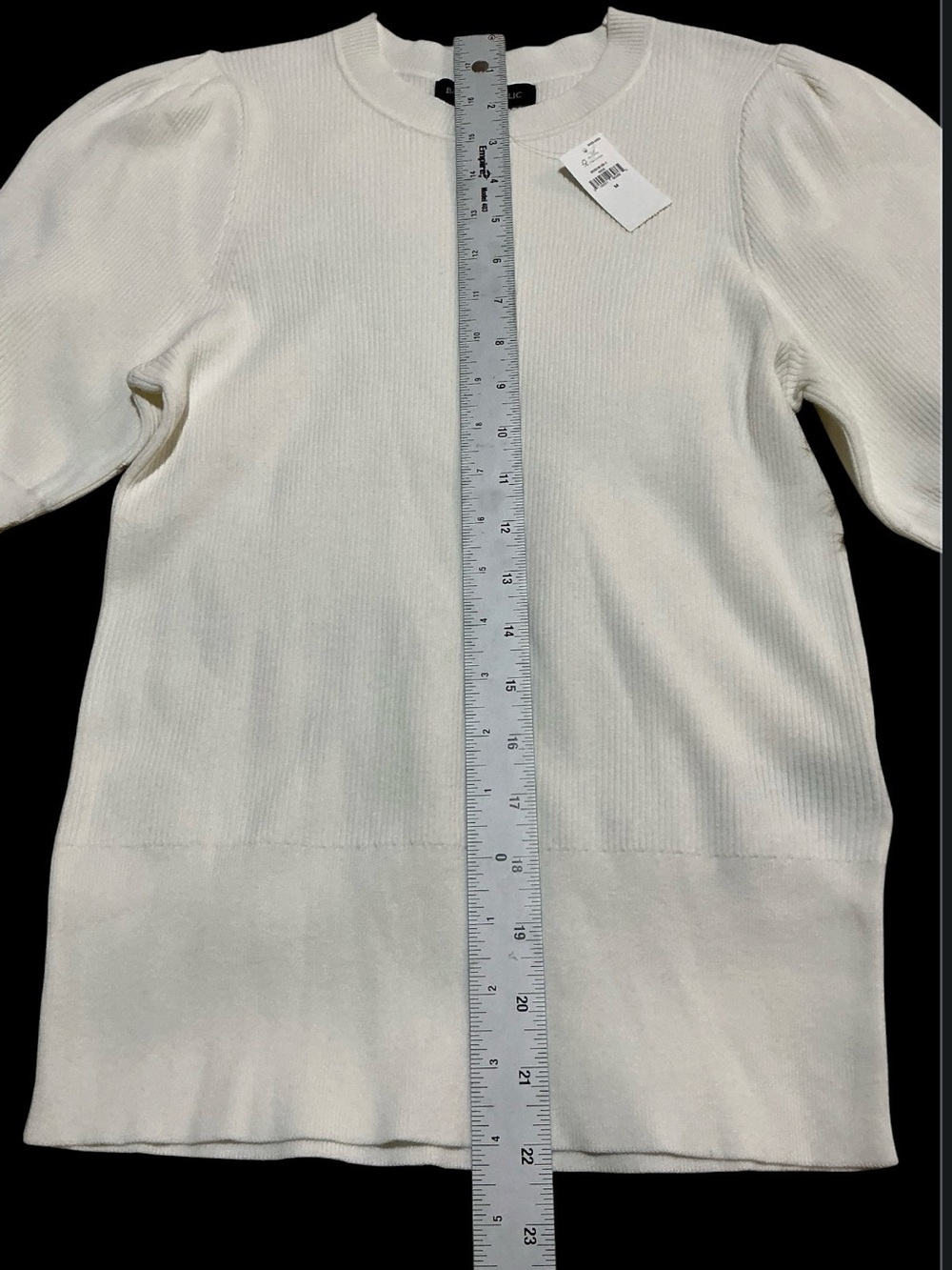 Banana Republic woman off white Ribbed Short-Sleeve Crewneck Sweater blouse - Picture 5 of 9